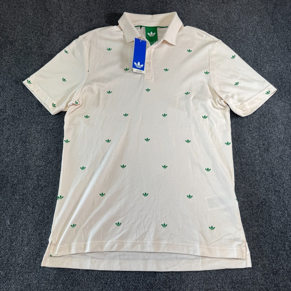 Adidas Originals Printed Trefoil Ivory Polo Mens Size M Short Sleeve Shirt NEW